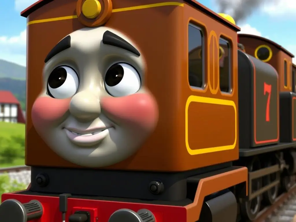 Tobik - brązowy tramwaj parowy z numerem 7 z nazwy pociągów tomek i przyjaciele