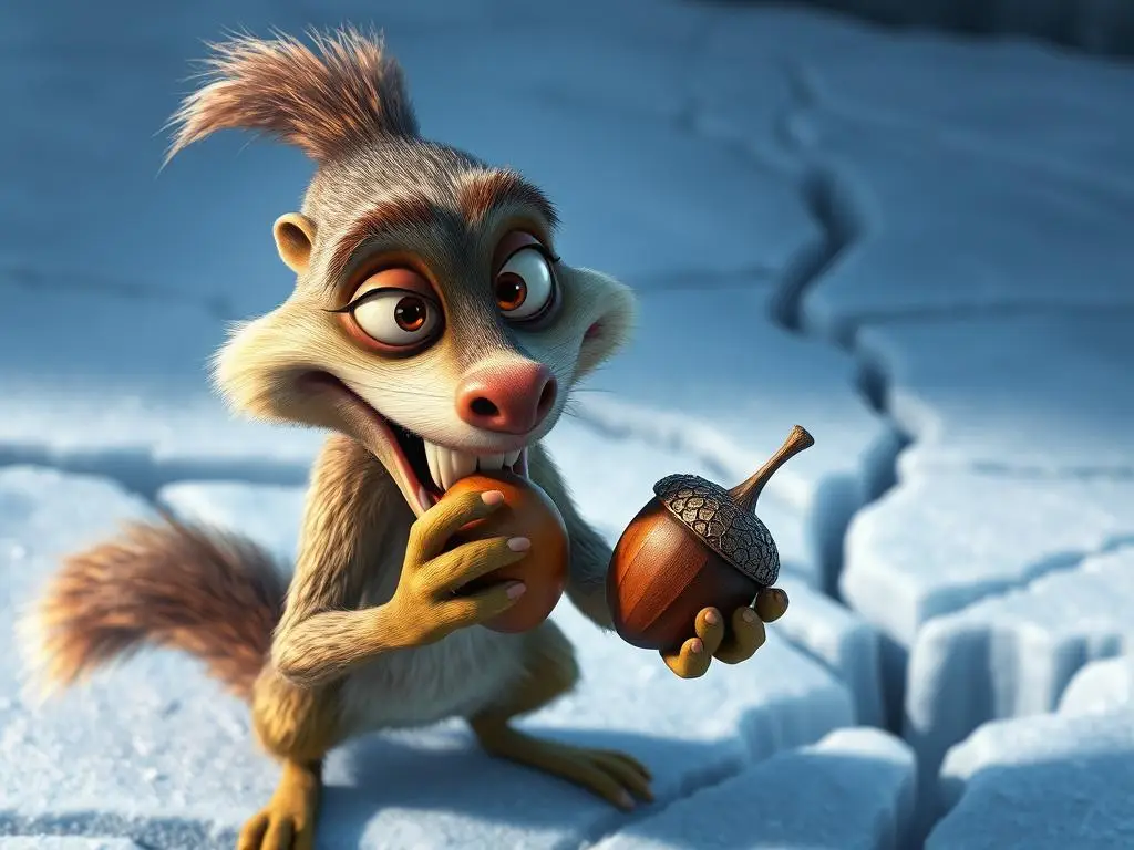 Wiewiórka Scrat z Epoki Lodowcowej trzymająca żołądź