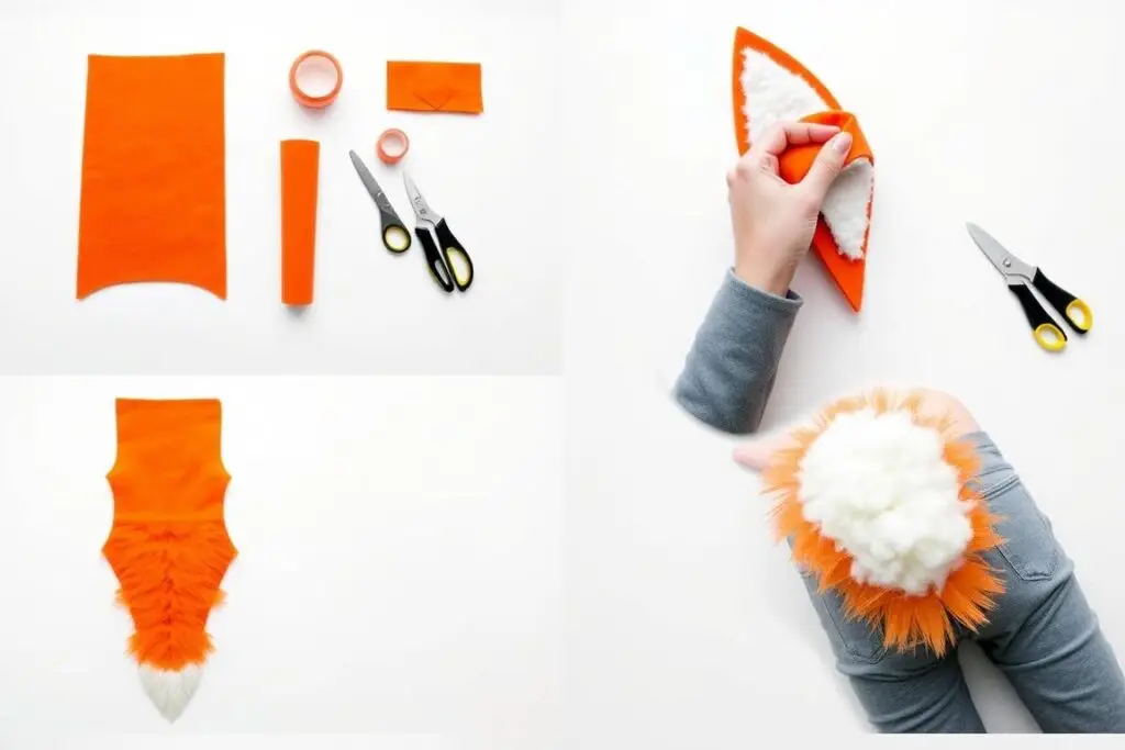 Wykonanie ogona lisa z pomarańczowego filcu i watoliny - jak zrobić strój liska dla dziecka