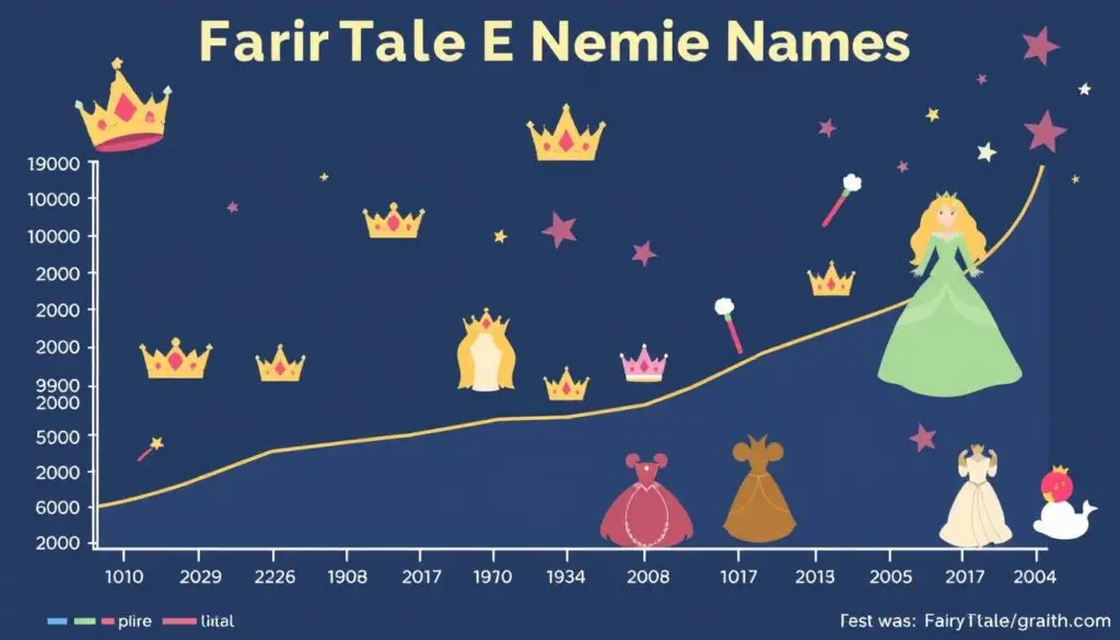 Wykres popularności baśniowych imion żeńskich na przestrzeni lat
