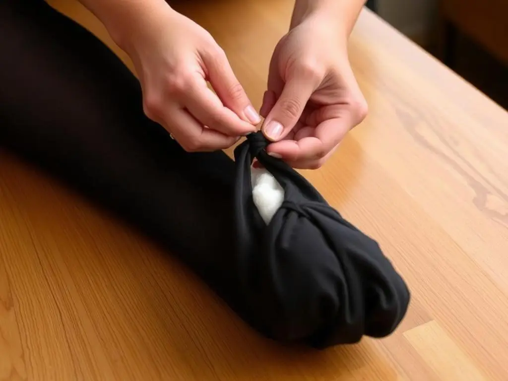 Zawiązywanie końca wypełnionej rajstopy