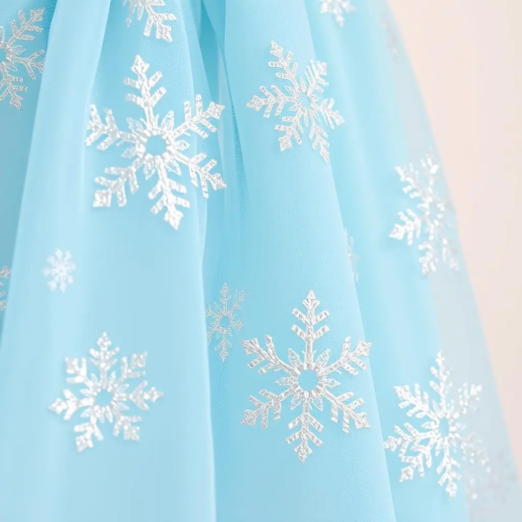 Zbliżenie na ozdobne płatki śniegu na pelerynie do stroju Elsy