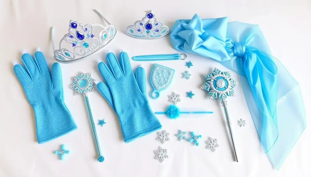 Zestaw dodatków do stroju Elsy - korona, rękawiczki, berło i inne akcesoria