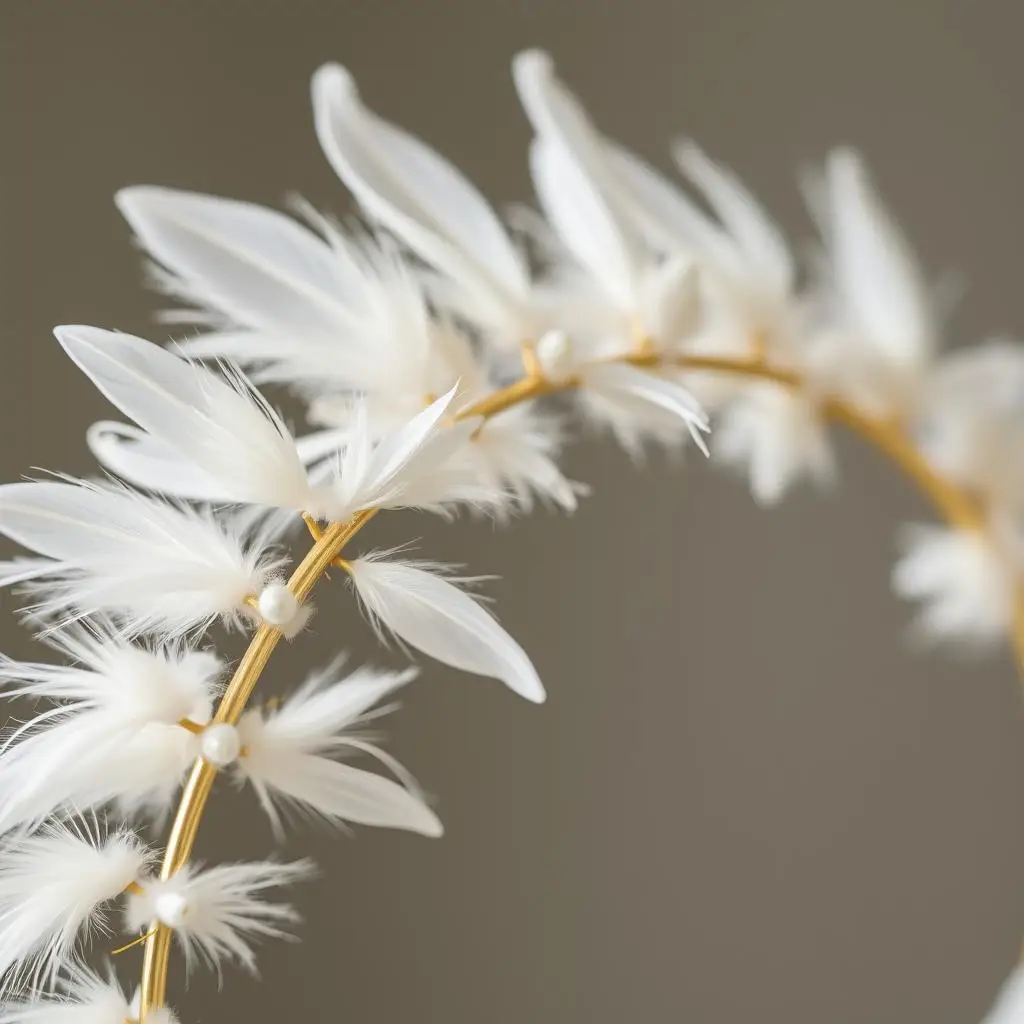 Aureola anioła ozdobiona białymi piórkami Aureola anioła ozdobiona białymi piórkami