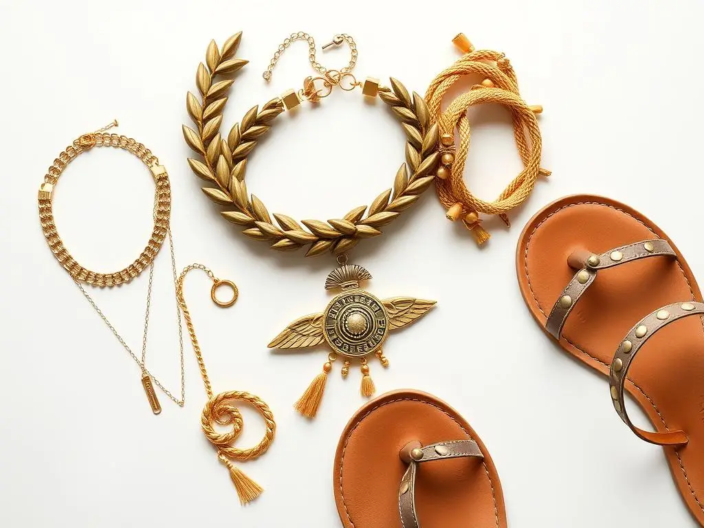 Dodatki do stroju greckiego - biżuteria, wieniec, sandały Dodatki do stroju greckiego - biżuteria, wieniec, sandały