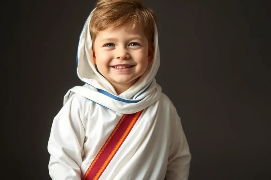 Dziecko w stroju greckim z prześcieradła Dziecko w stroju greckim z prześcieradła