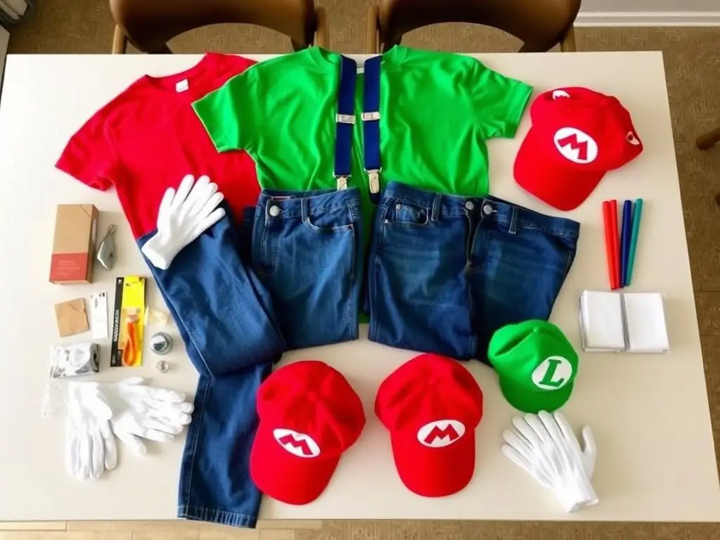 Elementy potrzebne do stworzenia strojów Mario i Luigi