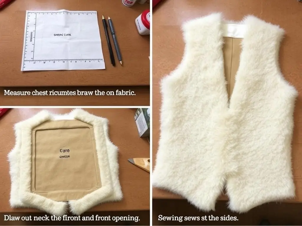 Etapy wykonania kamizelki pasterskiej z materiału imitującego kożuch