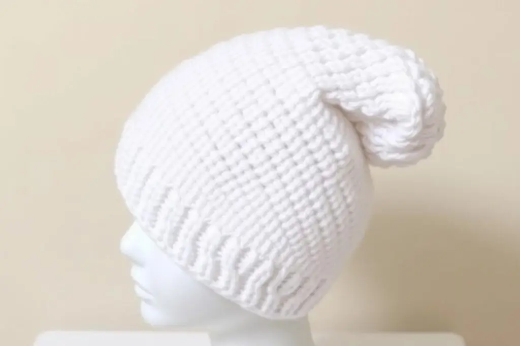 Gotowa biała czapka smerfa wykonana na drutach