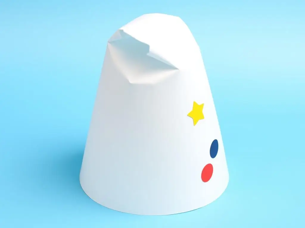 Gotowa biała czapka smerfa z papieru z dekoracjami