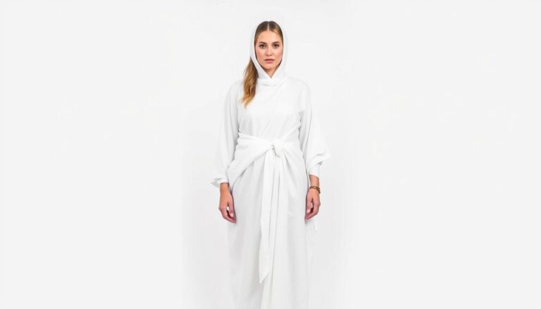 Gotowy strój grecki z prześcieradła na modelce lub modelu