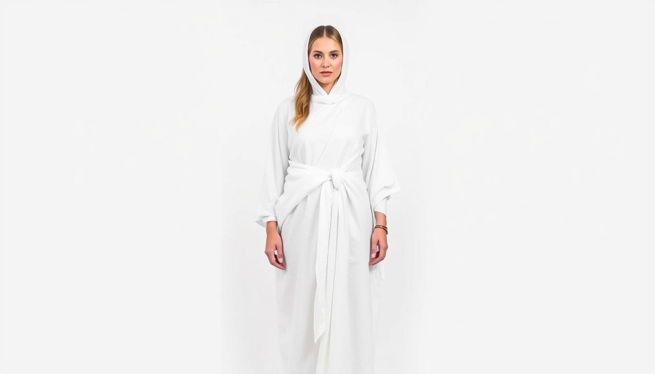 Gotowy strój grecki z prześcieradła na modelce lub modelu