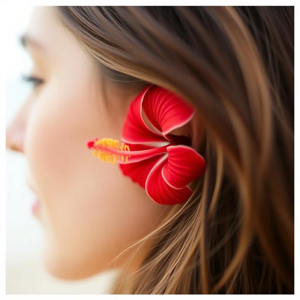 Kobieta z kwiatem hibiskusa we włosach jako dodatek do hawajskiej stylizacji