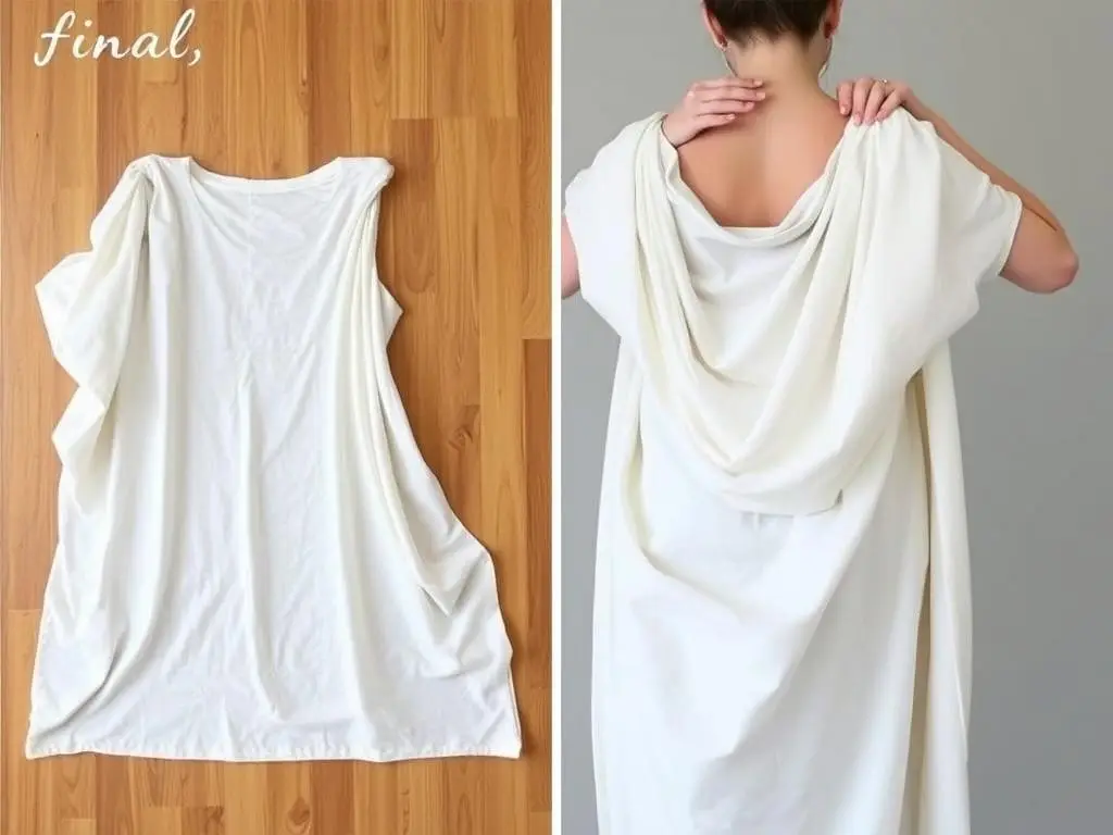 Końcowy efekt upinania stroju greckiego z prześcieradła Końcowy efekt upinania stroju greckiego z prześcieradła