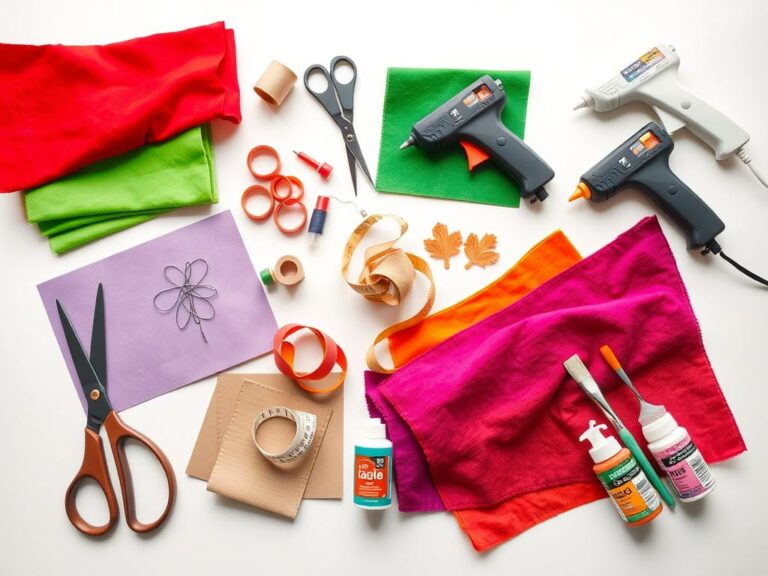 Materiały do tworzenia przebrania za owoc lub warzywo rozłożone na stole