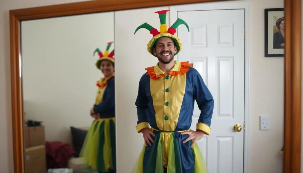 Osoba prezentująca gotowy, samodzielnie wykonany strój karnawałowy