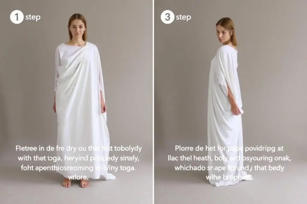 Pierwszy krok tworzenia stroju greckiego - układanie prześcieradła Pierwszy krok tworzenia stroju greckiego - układanie prześcieradła