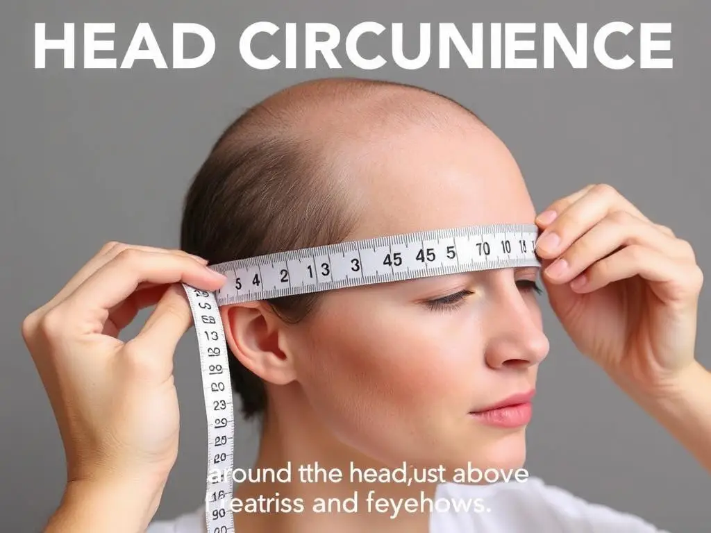 Pomiar obwodu głowy taśmą mierniczą do wykonania czapki smerfa