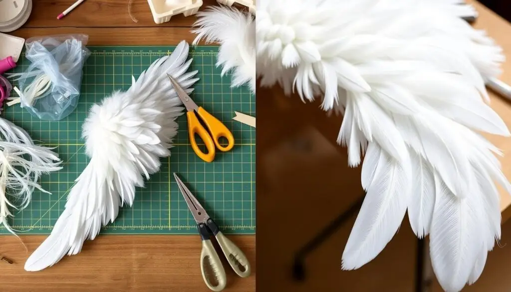 Porównanie różnych technik wykonania skrzydeł anioła z widocznymi detalami