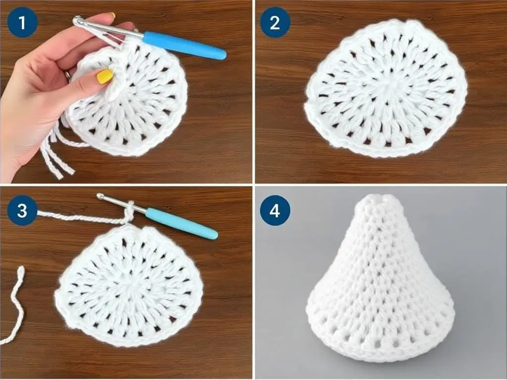 Proces szydełkowania białej czapki smerfa krok po kroku