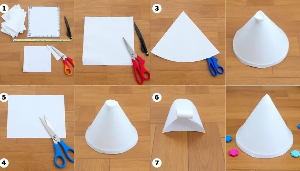 Proces tworzenia czapki smerfa z białego papieru lub bibuły
