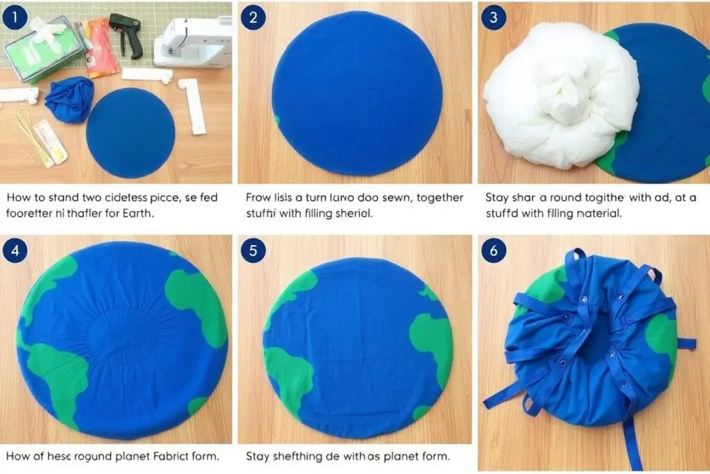 Proces tworzenia okrągłej formy planety z materiału i wypełnienia