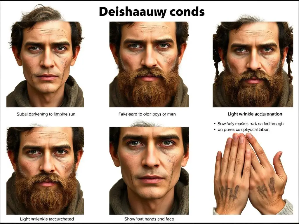 Przykłady charakteryzacji dla pasterza - przyciemnienie twarzy, sztuczny zarost