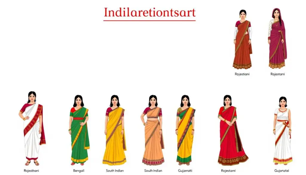 Różne regionalne warianty tradycyjnych strojów hinduskich