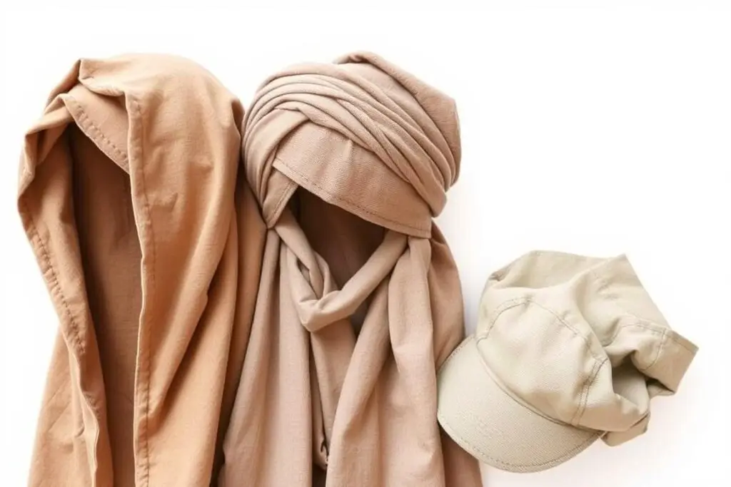 Różne rodzaje nakryć głowy dla pasterza - chusta, turban i prosta czapka