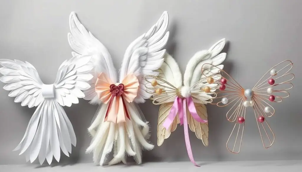 Różne rodzaje skrzydeł anioła wykonane z alternatywnych materiałów