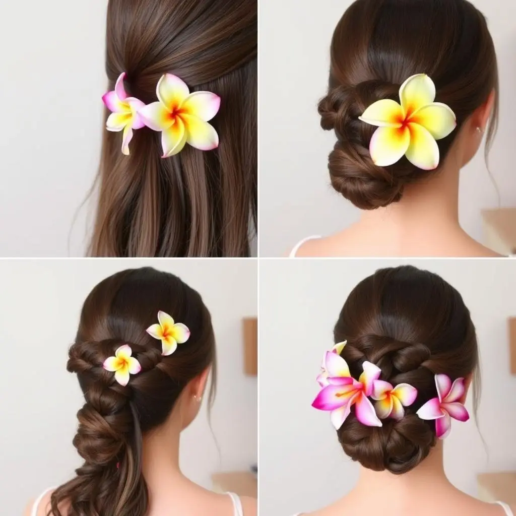 Różne sposoby wpinania kwiatów we włosy w hawajskim stylu