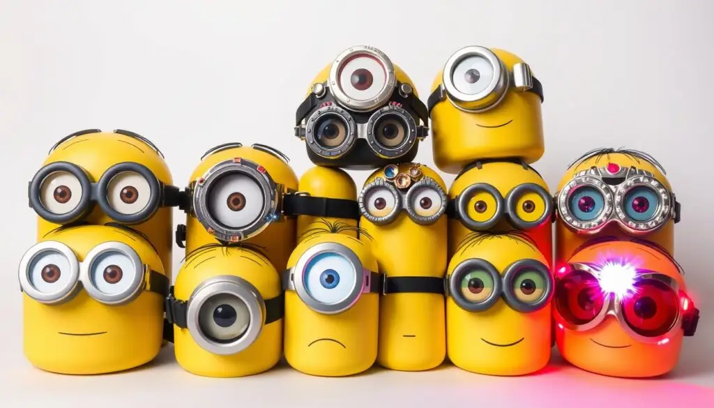Różne warianty i style okularów minionka