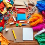 Różnorodne materiały do wykonania stroju karnawałowego dla dorosłych rozłożone na stole