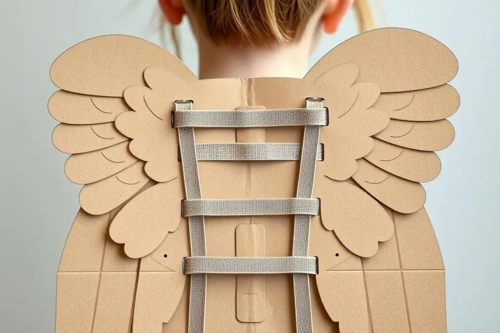 Sposób mocowania skrzydeł anioła za pomocą gumek pasmanteryjnych
