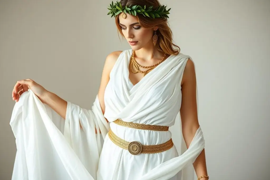 Strój bogini greckiej z prześcieradła z dodatkami Strój bogini greckiej z prześcieradła z dodatkami