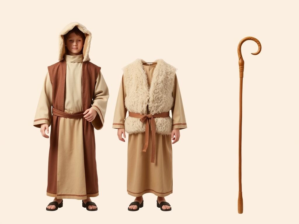 Tradycyjny wygląd pasterza w jasełkach z charakterystycznymi elementami stroju