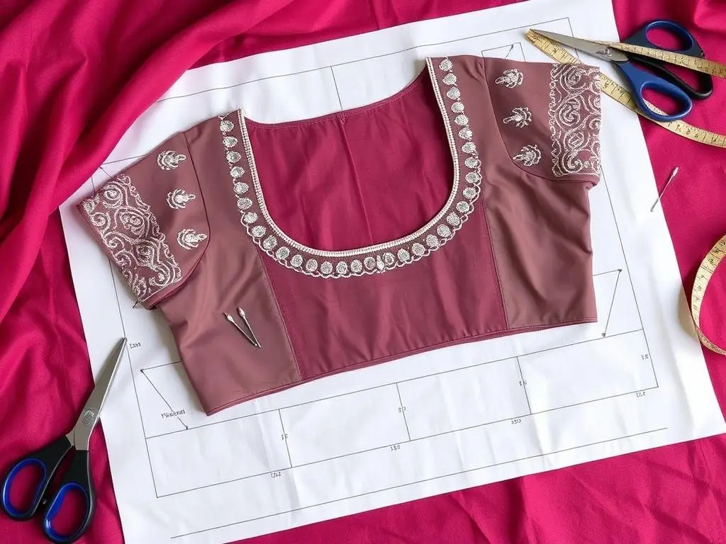 Wykrój i proces szycia choli - tradycyjnej bluzki do stroju hinduskiego