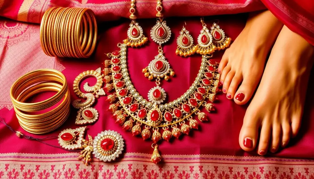 Zestaw tradycyjnych ozdób i biżuterii do stroju hinduskiego