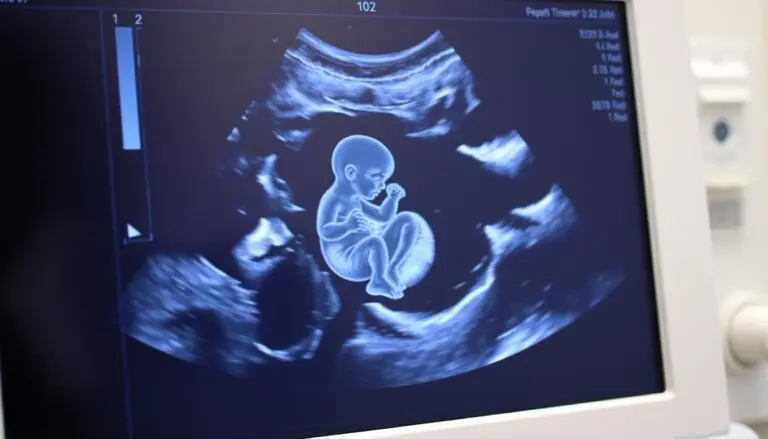 Badanie USG ciąży, na którym widoczny jest płód w drugim trymestrze