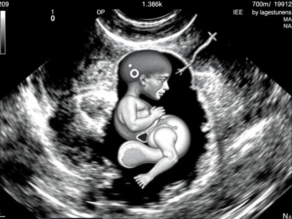 Badanie USG płodu w 20. tygodniu ciąży pokazujące szczegóły anatomiczne