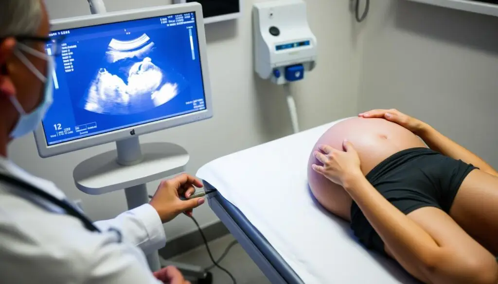 Badanie USG w 12 tygodniu ciąży - obraz płodu na monitorze