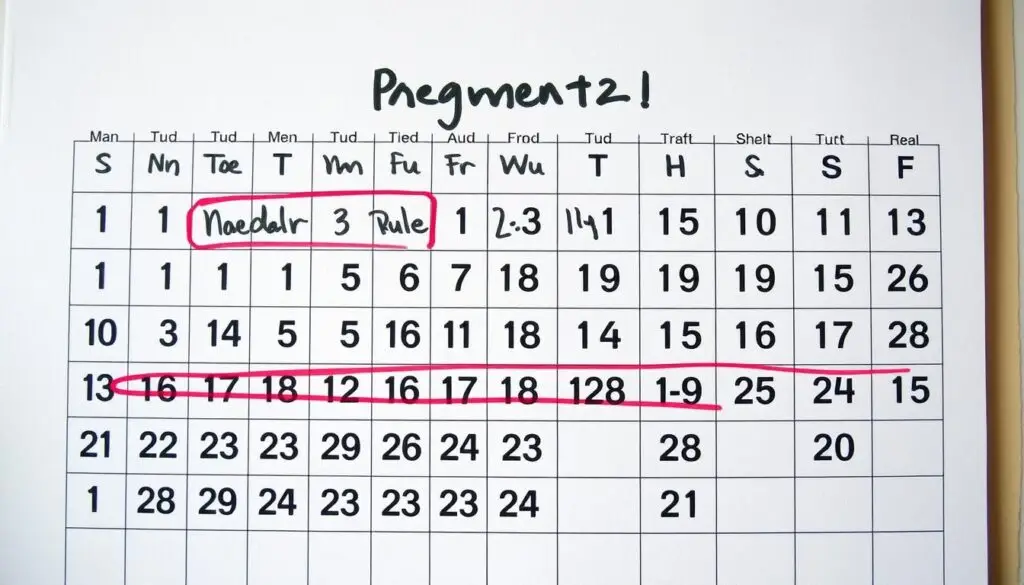 Kalendarz z zaznaczonym terminem porodu obliczonym według reguły Naegelego