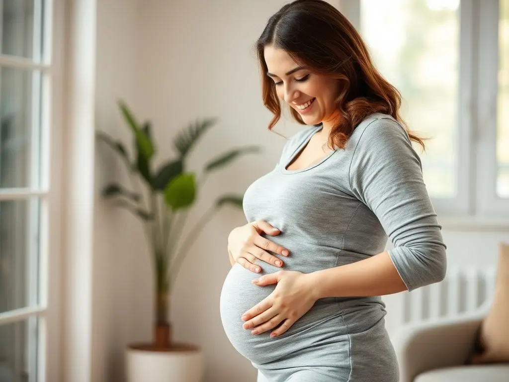 Kobieta w drugim trymestrze ciąży z widocznym brzuchem