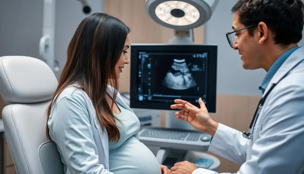 Lekarz wykonujący badanie USG ciężarnej kobiecie