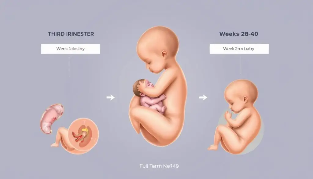 Rozwój płodu w trzecim trymestrze ciąży - widoczna pozycja do porodu