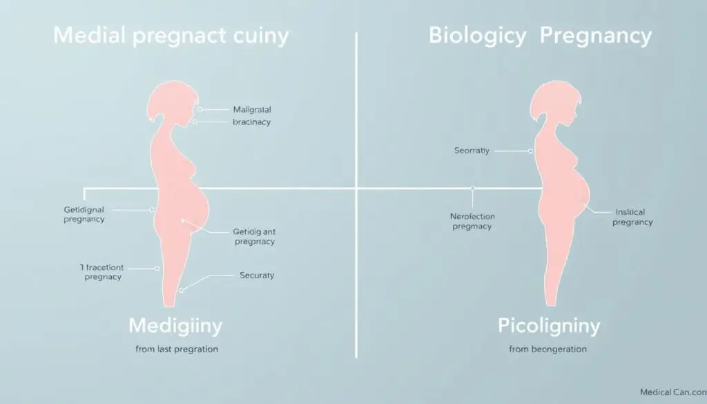Schemat przedstawiający różnicę między początkiem ciąży medycznej a biologicznej