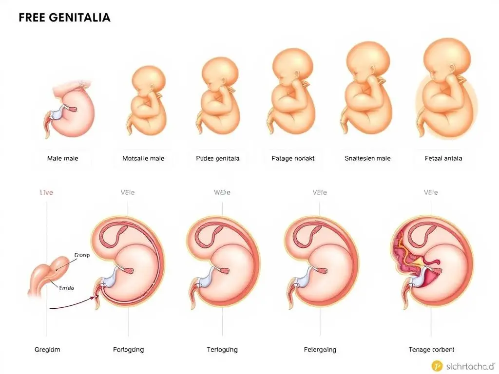 Schemat rozwoju narządów płciowych płodu w różnych tygodniach ciąży