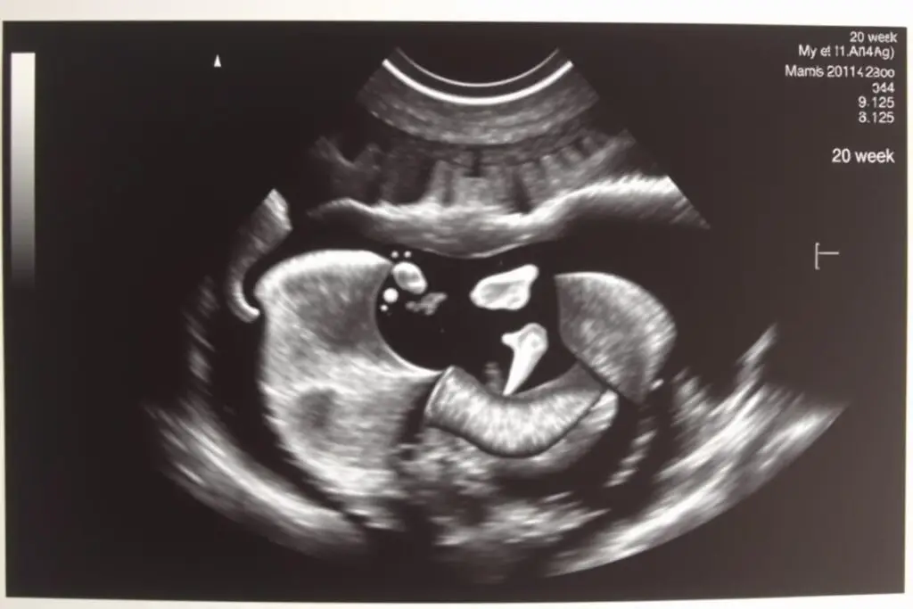 USG płodu w 20 tygodniu ciąży z widoczną płcią męską