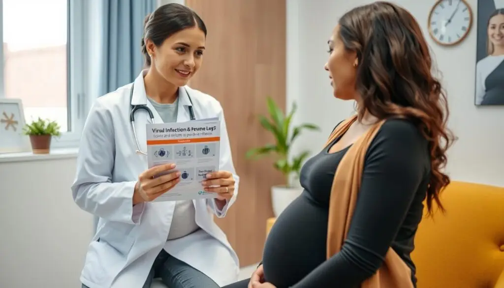 Kobieta w ciąży konsultująca się z lekarzem na temat profilaktyki infekcji wirusowych