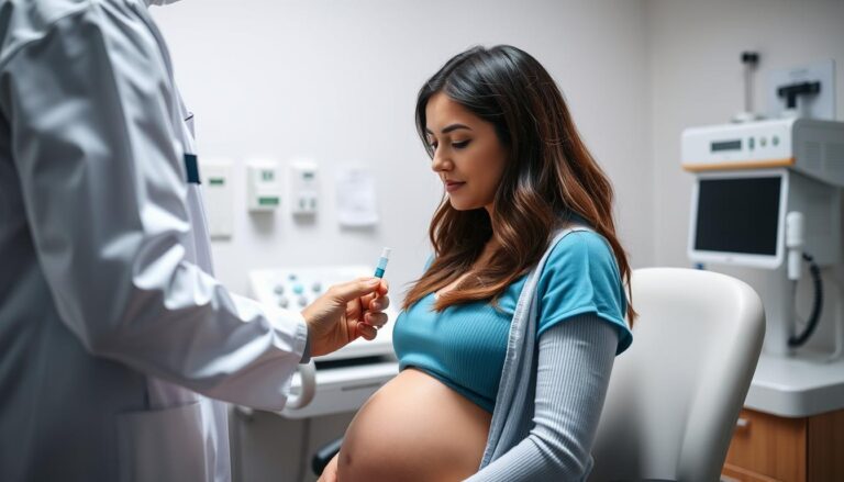 Kobieta w ciąży podczas badania GBS w gabinecie lekarskim